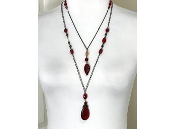 2 Necklace With Red Stones