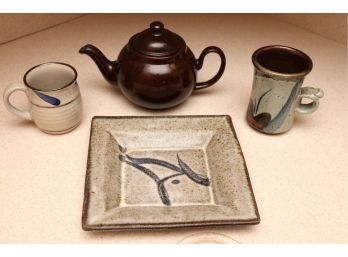 Ceramic Tea Pot With Drip Glaze Plates And Cups