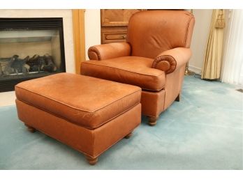Ethan Allen Leather Chair And Ottoman