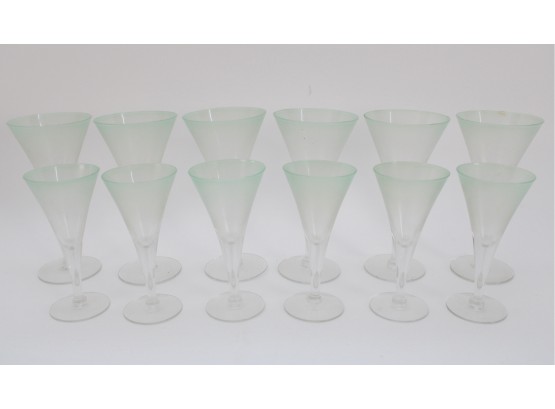 Set Of 12 Green Tinted Cordial Glasses