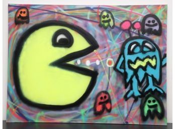 Pac Man And Alien Acrylic And Spray Paint On Canvas Original Street Art