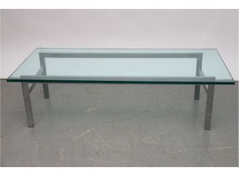 Mid Century Modern Chrome Base Coffee Table With Thick Glass Top