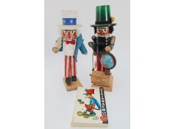 Steinbach Nutcracker Pair - Uncle Sam & Christopher Columbus With Collector Book