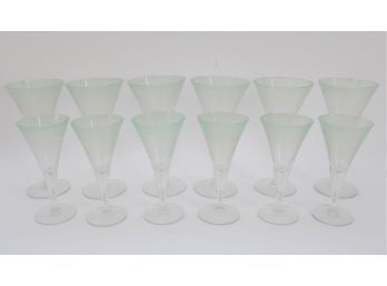 Set Of 12 Green Tinted Cordial Glasses