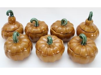 Set Of 7 Williams Sonoma Lidded Pumpkin Bowls