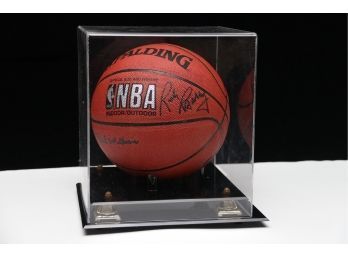 Rick Barry, Dolph Schayes, Dick McGuire Signed Basketball With Display Case