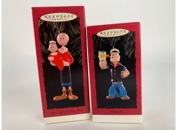 Pair Of Hallmark Ornaments Including Popeye And Olive Oyl And Swee Pea