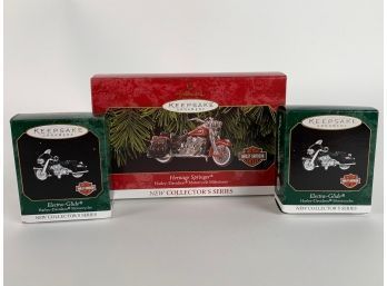 Set Of Three Hallmark Harley Davidson Ornaments