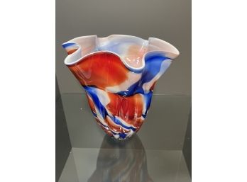 Stunning Multi Colored Glass Vase - Carnival Glass With Wide Mouth