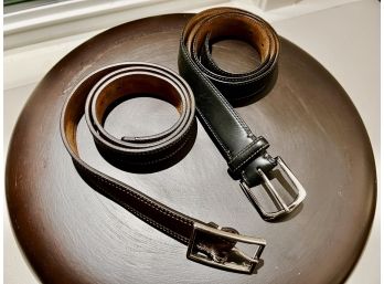 2x Cole Haan Men's Belts - Chocolate With White Stitch, Black With Stitch