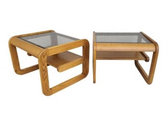 Pair Lou Hodges End Side Tables With Smoked Glass Tops - Last Pic For Illustration Only