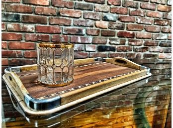 Wood Inlay MCM Cocktail Tray - (glass Not Included)