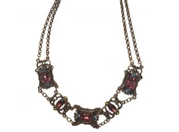1928 Necklace With Purple Colorful Gemstones