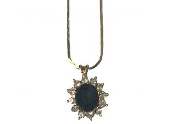 Gold Toned Necklace With Black Gemstone Made In Korea