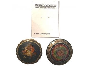 Pair Of Hand Painted Russian Lacquer Pins