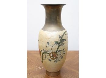 Hand Painted Floral Vase On Brass Base