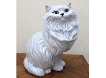 Blue Hand Painted Porcelain Cat Statue