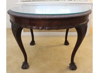 Round Hand Carved Glass Top Side Table
