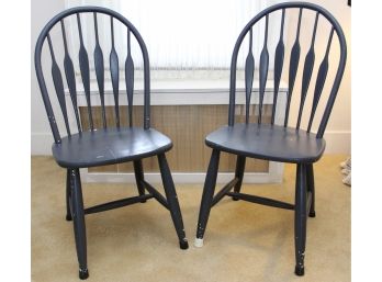 Pair Of Hand Painted Arrow Back Wooden Dining Chairs