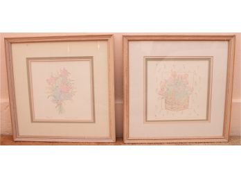 Pair Of Framed And Signed Flower Prints