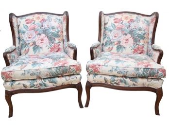 Pair Of Vintage Floral Custom Upholstered Arm Chairs