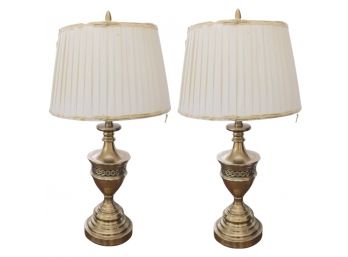 Pair Of Brass Table Lamps (tested And Working)