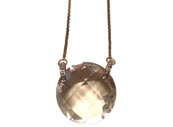 14k Gold Necklace With Clear Crystal Gemstone