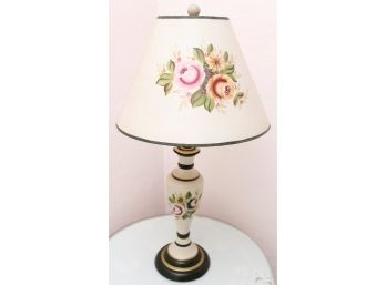 Floral Table Lamp With Paper Shade (tested And Working)
