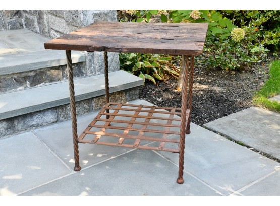 Reclaimed Distressed Wood Top Metal Base Table