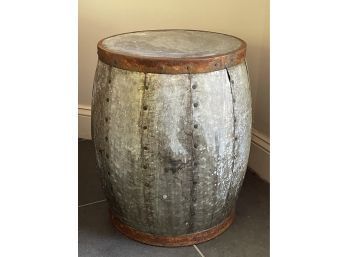 Distressed Aluminum Barrel Low Drum Table