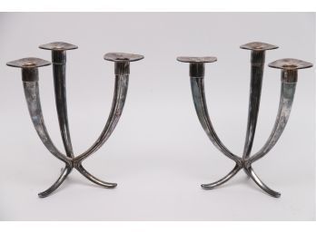 Pair Of Sterling Three Piece Candle Holders 450 Grams