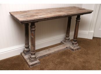 Beige Wood Console Table With Turned Pedestal Legs