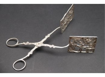 Antique 'Flying Geese' Sterling Silver Toast Biscuit Tongs