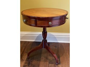 Mahogany Drum Side Table With Storage Drawer