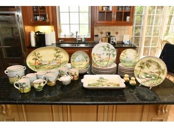 Hand Painted Farmhouse Dish Set  Lamas Made In Italy 37 Pieces Total