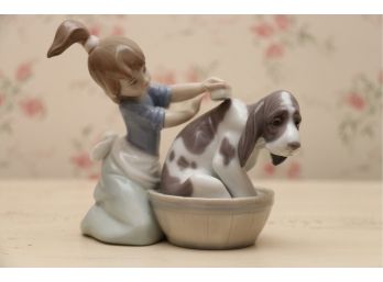 Lladro Girl Washing Dog