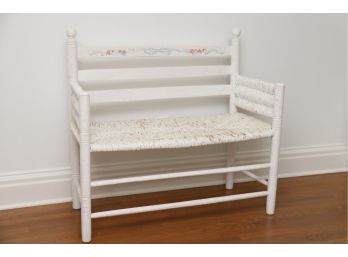 Hand-Painted Rush Seat Shabby Chic Bench With Back