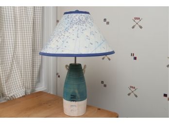 Wooden Bouy Table Lamp With Nautical Chart Shade