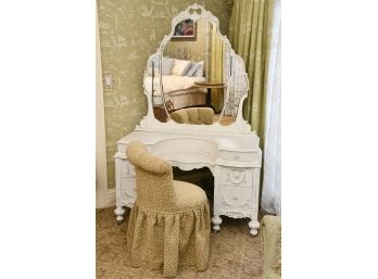Antique Vanity Table With Mirror And Chair