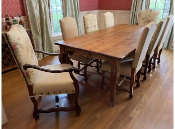 French Country Dining Table With 6 Custom Upholstered Chairs