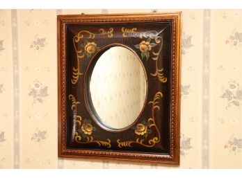 Distressed Wall Mirror With Hand Painted Motif