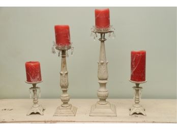 Cast Iron Drop Crystal Candle Holders Set Of 4
