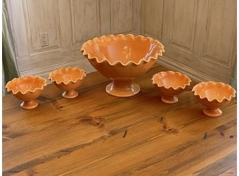 Set Of 5 Peach Colored Footed Bowls