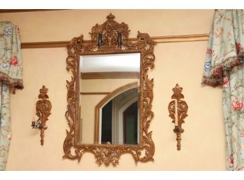 Gold Gilt Harrison & Gil Wall Mirror With Pair Of Matching Candle Scones