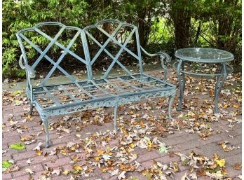 Cast Aluminum Loveseat And Side Table