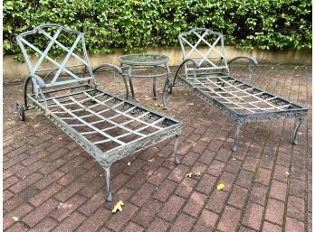 Cast Aluminum Chaise Loungers With Side Table