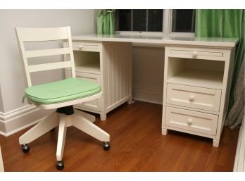White Storage Desk With Rolling Chair