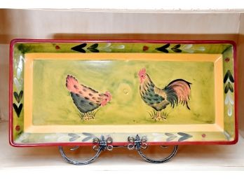 Ceramic Rooster Plate With Stand