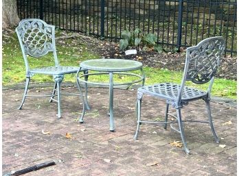 Pair Of Cast Aluminum Chairs And Round Table