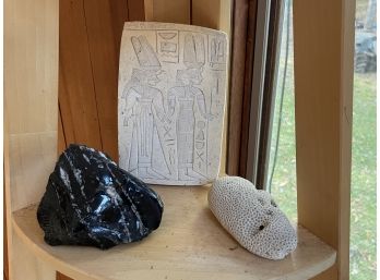 Stone Grouping Including Obsidian & Egyptian Replica Tablet